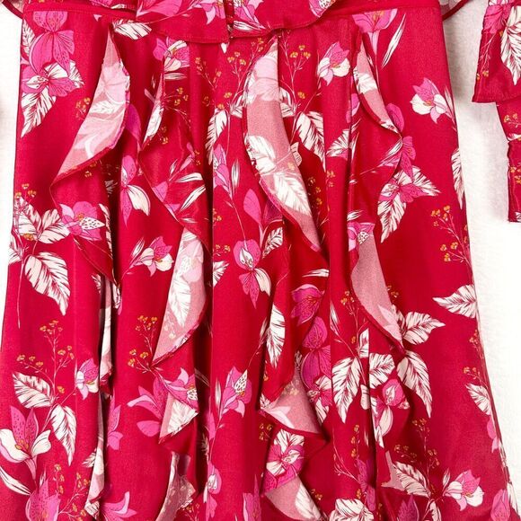 La Maison Talulah Silk Blend Long Sleeve Floral Ruffle Mini Dress Size Small Red - Picture 7 of 10